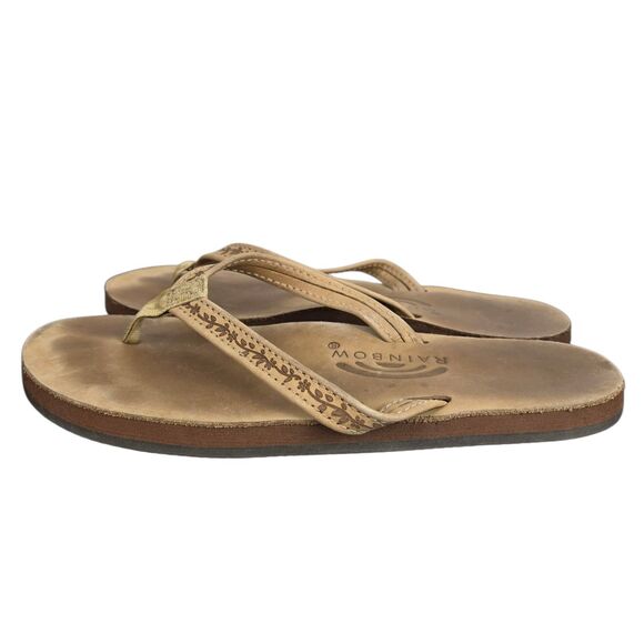 Rainbow Sandals Las Flores Women's Sz 6.5 -7.5 Brown Leather Floral Etching - Picture 6 of 13